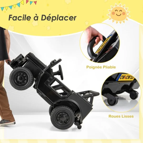 Voiture Camion 12 V pour Enfants de 3 Ans+ Véhicule Electrique avec Télécommande 3 Vitesses Lumières LED Musique Klaxon Histoire Noir