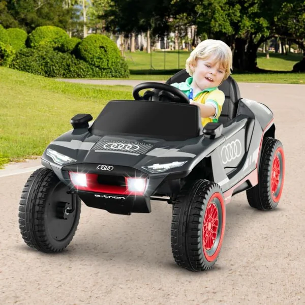 Voiture de Course Sous Licence Véhicule Électrique Alimenté Par Batterie 12v Télécommande Lumières Led 4 Ressorts de Suspension pour Enfants Gris
