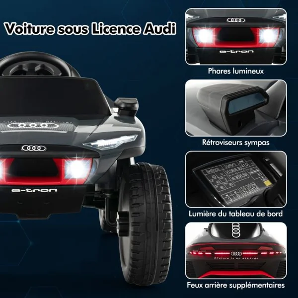 Voiture de Course Sous Licence Véhicule Électrique Alimenté Par Batterie 12v Télécommande Lumières Led 4 Ressorts de Suspension pour Enfants Gris