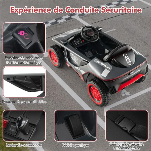 Voiture de Course Sous Licence Véhicule Électrique Alimenté Par Batterie 12v Télécommande Lumières Led 4 Ressorts de Suspension pour Enfants Gris