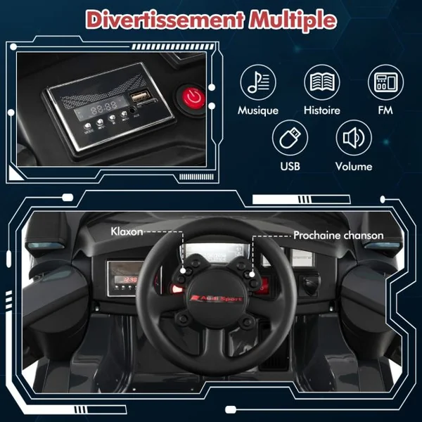 Voiture de Course Sous Licence Véhicule Électrique Alimenté Par Batterie 12v Télécommande Lumières Led 4 Ressorts de Suspension pour Enfants Gris