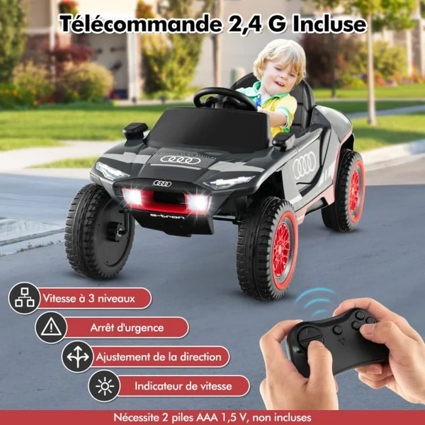 Voiture de Course Sous Licence Véhicule Électrique Alimenté Par Batterie 12v Télécommande Lumières Led 4 Ressorts de Suspension pour Enfants Gris