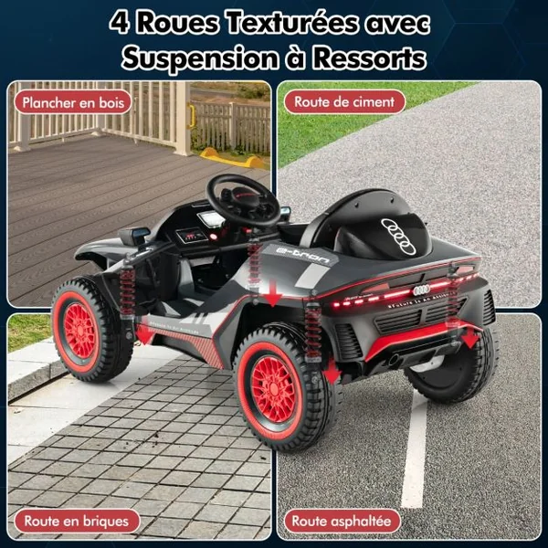 Voiture de Course Sous Licence Véhicule Électrique Alimenté Par Batterie 12v Télécommande Lumières Led 4 Ressorts de Suspension pour Enfants Gris