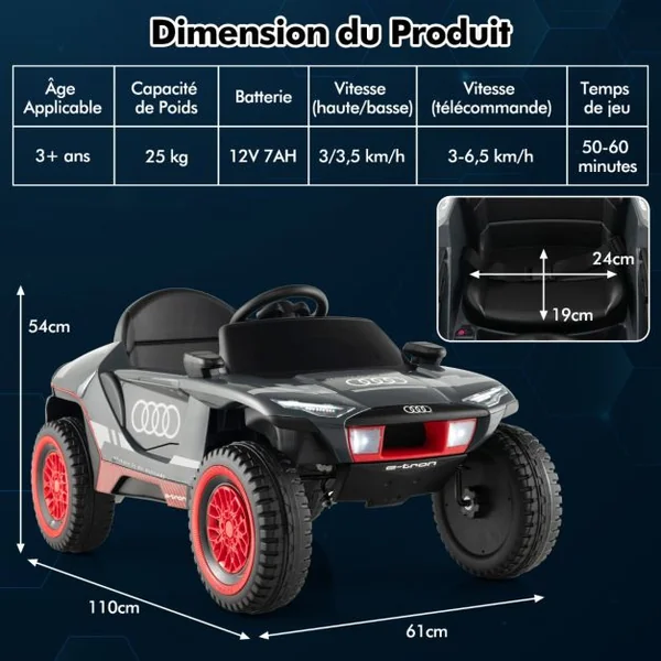 Voiture de Course Sous Licence Véhicule Électrique Alimenté Par Batterie 12v Télécommande Lumières Led 4 Ressorts de Suspension pour Enfants Gris