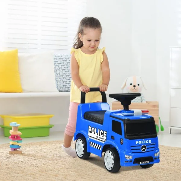 Voiture de Police pour Enfants Voiture Pied au Sol Sous Licence Mercedes Benz avec Volant Dossier Sécurisé pour les Tout-petits Bleu