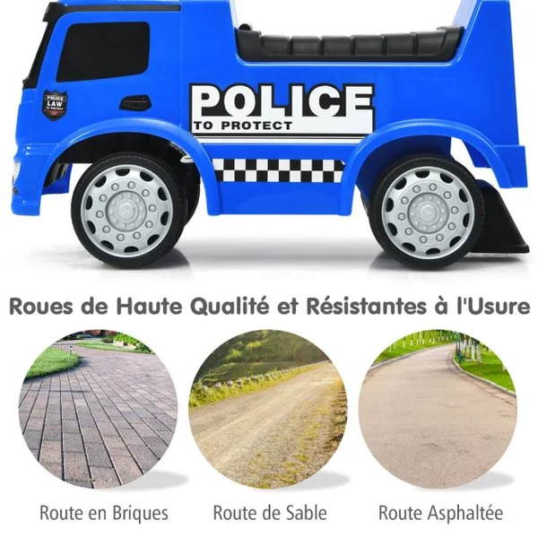Voiture de Police pour Enfants Voiture Pied au Sol Sous Licence Mercedes Benz avec Volant Dossier Sécurisé pour les Tout-petits Bleu