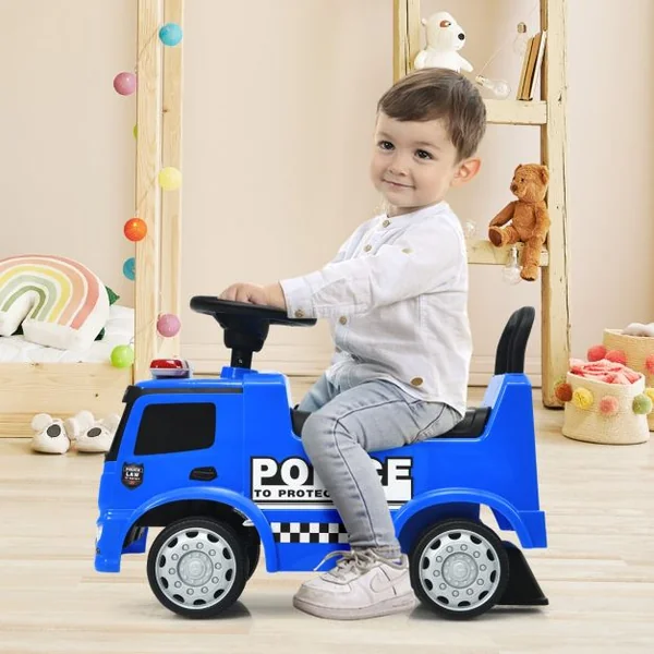 Voiture de Police pour Enfants Voiture Pied au Sol Sous Licence Mercedes Benz avec Volant Dossier Sécurisé pour les Tout-petits Bleu