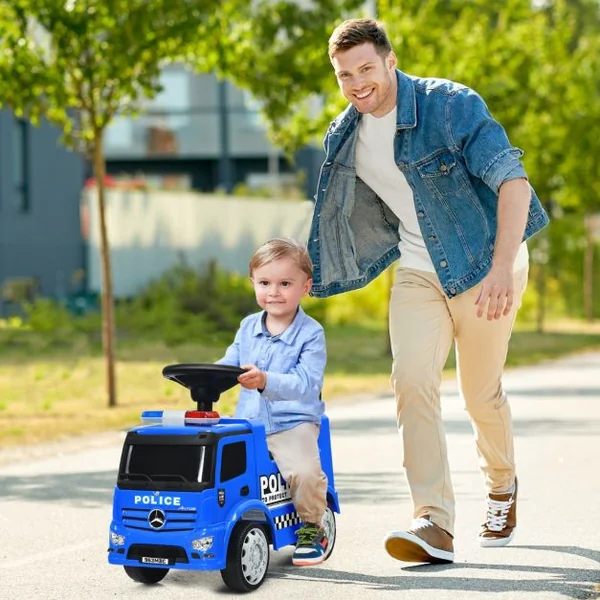 Voiture de Police pour Enfants Voiture Pied au Sol Sous Licence Mercedes Benz avec Volant Dossier Sécurisé pour les Tout-petits Bleu