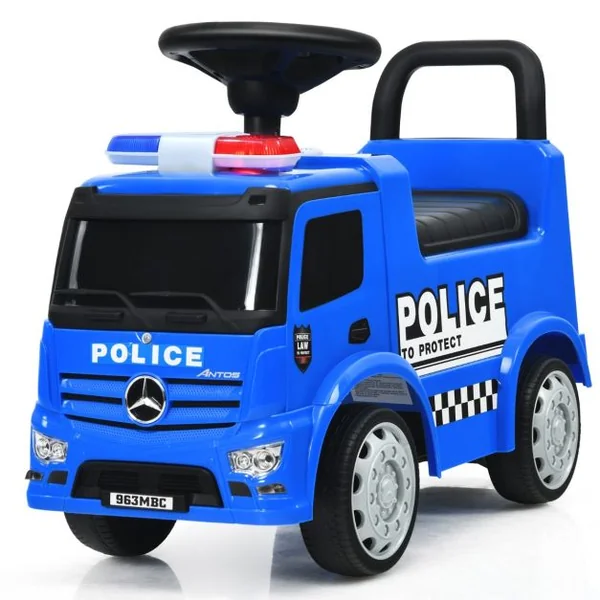 Voiture de Police pour Enfants Voiture Pied au Sol Sous Licence Mercedes Benz avec Volant Dossier Sécurisé pour les Tout-petits Bleu