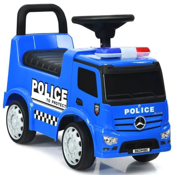 Voiture de Police pour Enfants Voiture Pied au Sol Sous Licence Mercedes Benz avec Volant Dossier Sécurisé pour les Tout-petits Bleu