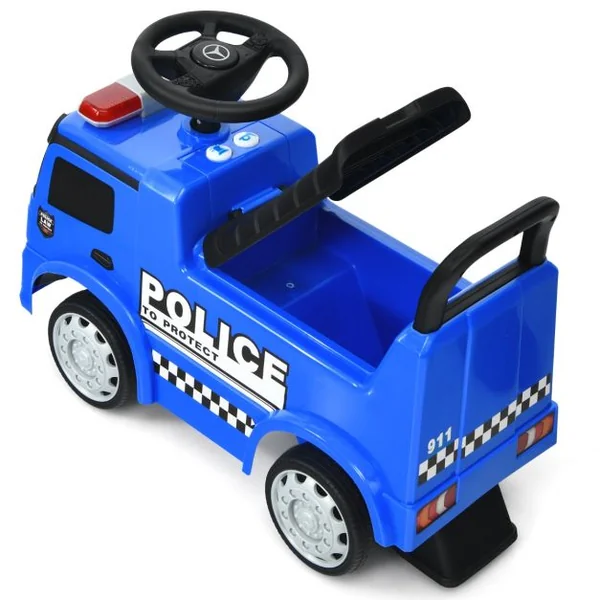 Voiture de Police pour Enfants Voiture Pied au Sol Sous Licence Mercedes Benz avec Volant Dossier Sécurisé pour les Tout-petits Bleu