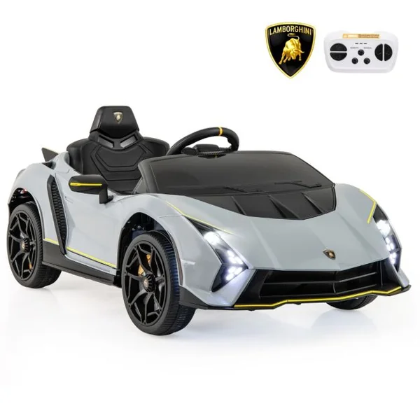 Voiture de Sport 12V pour Enfants Sous Licence Lamborghini Alimenté par Batterie 4 Roues Motrices Télécommande Lumières LED Rose