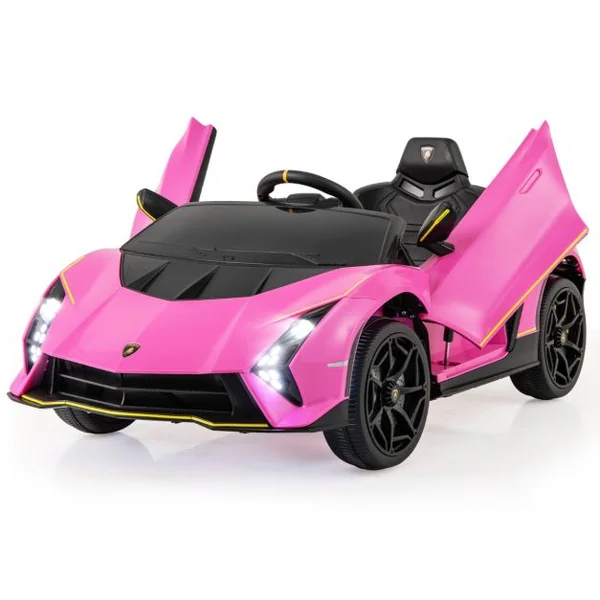 Voiture de Sport 12V pour Enfants Sous Licence Lamborghini Alimenté par Batterie 4 Roues Motrices Télécommande Lumières LED Rose