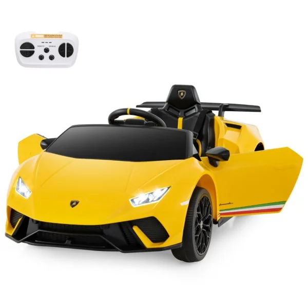 Voiture de Sport Sous Licence Lamborghini pour Enfants de +3 Ans Batterie 12 V Télécommande Lumières LED Musique Klaxon Jaune
