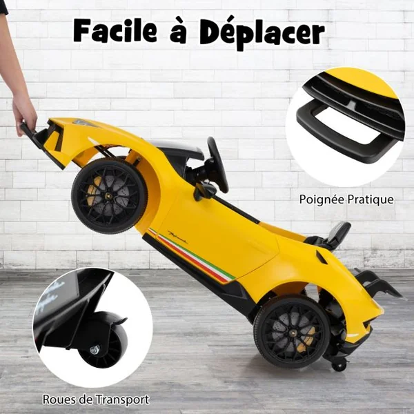 Voiture de Sport Sous Licence Lamborghini pour Enfants de +3 Ans Batterie 12 V Télécommande Lumières LED Musique Klaxon Jaune