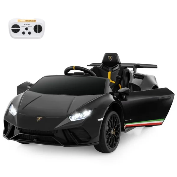 Voiture de Sport Sous Licence Lamborghini pour Enfants de +3 Ans Batterie 12 V Télécommande Lumières LED Musique Klaxon Noir