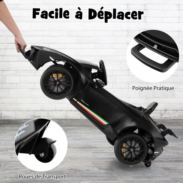 Voiture de Sport Sous Licence Lamborghini pour Enfants de +3 Ans Batterie 12 V Télécommande Lumières LED Musique Klaxon Noir