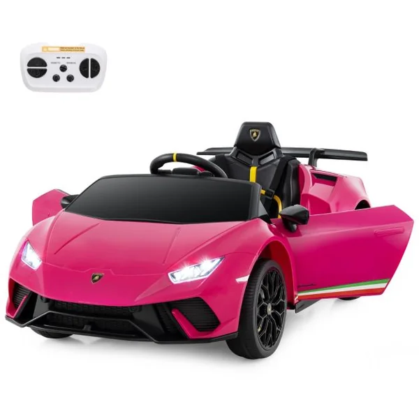 Voiture de Sport Sous Licence Lamborghini pour Enfants de +3 Ans Batterie 12 V Télécommande Lumières LED Musique Klaxon Rose