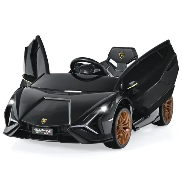 Voiture de Sport Électrique 12V pour Enfants 3-8Ans 2 Portes Papillons Effets Sonores et Lumineux 108x64x41cm Noir/Jaune/Vert/Blanc/Rose/Rouge