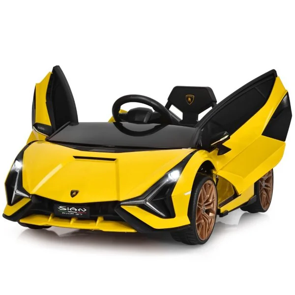 Voiture de Sport Électrique 12V pour Enfants 3-8Ans 2 Portes Papillons Effets Sonores et Lumineux 108x64x41cm Noir/Jaune/Vert/Blanc/Rose/Rouge