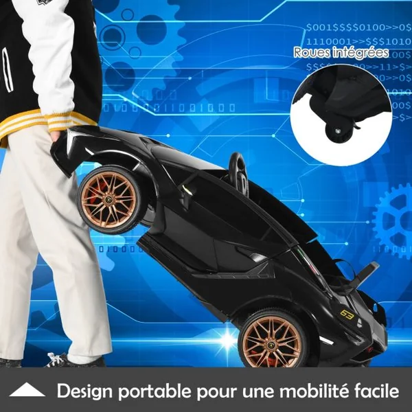 Voiture de Sport Électrique 12V pour Enfants 3-8Ans 2 Portes Papillons Effets Sonores et Lumineux 108x64x41cm Noir/Jaune/Vert/Blanc/Rose/Rouge