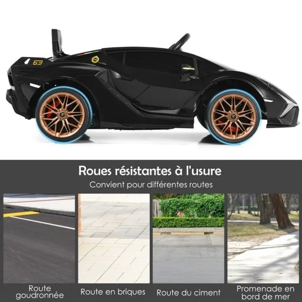 Voiture de Sport Électrique 12V pour Enfants 3-8Ans 2 Portes Papillons Effets Sonores et Lumineux 108x64x41cm Noir/Jaune/Vert/Blanc/Rose/Rouge
