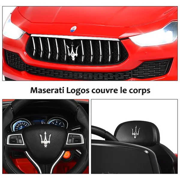 Voiture Electrique 12 V Enfant Max. 4,5 Km/H avec 2 Moteur Télécommande MP3 Effets Sonores Lumineux Maserati Rouge