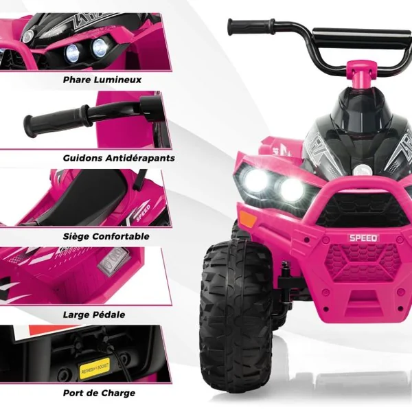 Voiture Electrique 12 V pour Enfants Quad pour Enfants de 3-8 Ans Vitesse Elevée/Basse Siège Confortable Roues Larges Jaune/Rouge/Rose/Vert