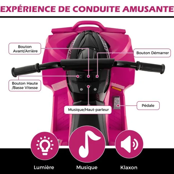 Voiture Electrique 12 V pour Enfants Quad pour Enfants de 3-8 Ans Vitesse Elevée/Basse Siège Confortable Roues Larges Jaune/Rouge/Rose/Vert