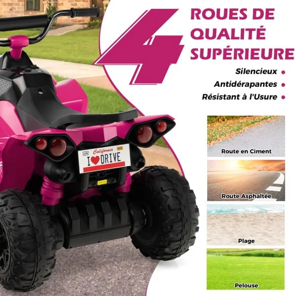 Voiture Electrique 12 V pour Enfants Quad pour Enfants de 3-8 Ans Vitesse Elevée/Basse Siège Confortable Roues Larges Jaune/Rouge/Rose/Vert