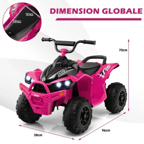 Voiture Electrique 12 V pour Enfants Quad pour Enfants de 3-8 Ans Vitesse Elevée/Basse Siège Confortable Roues Larges Jaune/Rouge/Rose/Vert
