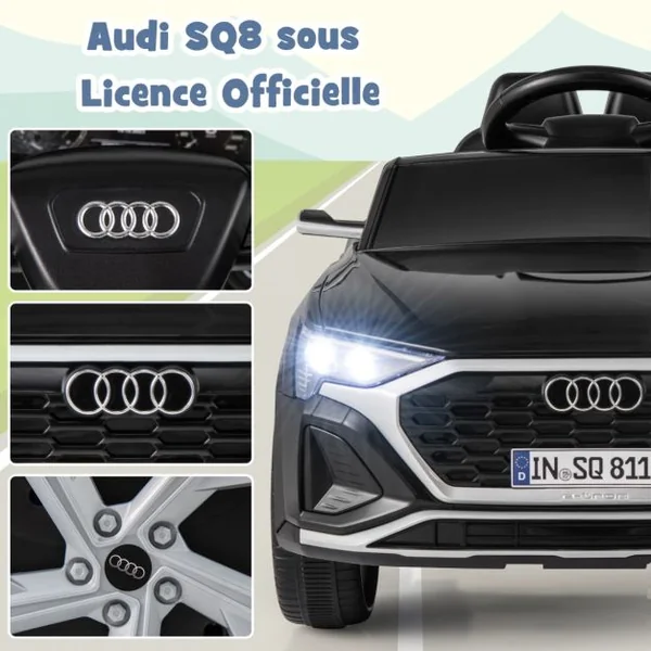 Voiture Electrique 12 V pour Enfants Sous Licence Audi SQ8 avec Télécommande Klaxon Lumières LED Musique 3 Vitesses pour 3 Ans+ Rose/Noir/Blanc