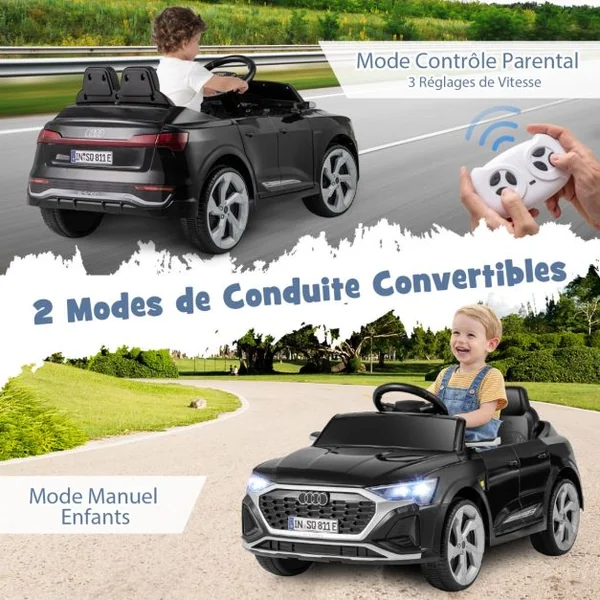 Voiture Electrique 12 V pour Enfants Sous Licence Audi SQ8 avec Télécommande Klaxon Lumières LED Musique 3 Vitesses pour 3 Ans+ Rose/Noir/Blanc