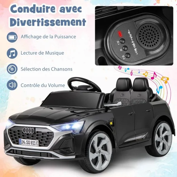 Voiture Electrique 12 V pour Enfants Sous Licence Audi SQ8 avec Télécommande Klaxon Lumières LED Musique 3 Vitesses pour 3 Ans+ Rose/Noir/Blanc