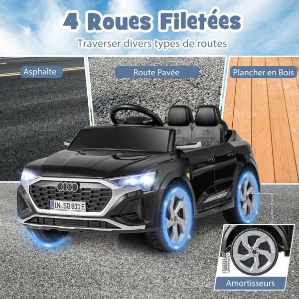 Voiture Electrique 12 V pour Enfants Sous Licence Audi SQ8 avec Télécommande Klaxon Lumières LED Musique 3 Vitesses pour 3 Ans+ Rose/Noir/Blanc