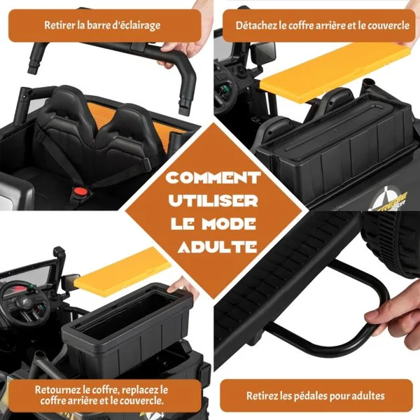 Voiture Electrique 12V/10Ah pour Enfants Télécommande 2,4G Ressorts de Suspension Musique Klaxon LED pour 3 Ans+ Noir