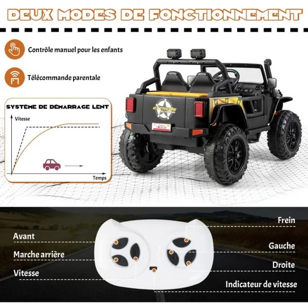 Voiture Electrique 12V/10Ah pour Enfants Télécommande 2,4G Ressorts de Suspension Musique Klaxon LED pour 3 Ans+ Noir