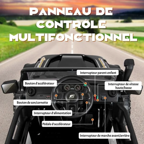 Voiture Electrique 12V/10Ah pour Enfants Télécommande 2,4G Ressorts de Suspension Musique Klaxon LED pour 3 Ans+ Noir