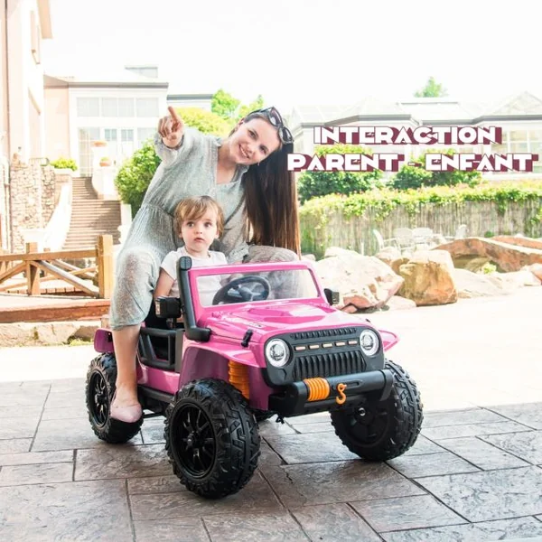 Voiture Electrique 12V/10Ah pour Enfants Télécommande 2,4G Ressorts de Suspension Musique Klaxon LED pour 3 Ans+ Rose