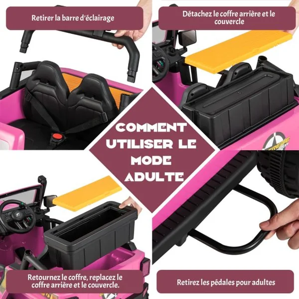 Voiture Electrique 12V/10Ah pour Enfants Télécommande 2,4G Ressorts de Suspension Musique Klaxon LED pour 3 Ans+ Rose