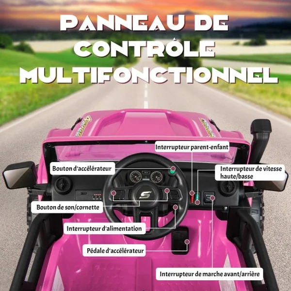 Voiture Electrique 12V/10Ah pour Enfants Télécommande 2,4G Ressorts de Suspension Musique Klaxon LED pour 3 Ans+ Rose