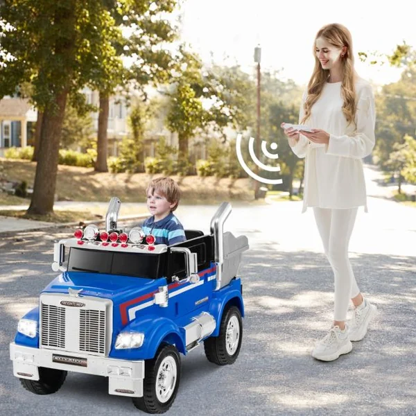 Voiture Electrique 12V/4,5Ah pour Enfant Thème Transformers Télécommande 2.4G MP3 USB Récit Musical et Lumineux Bleu