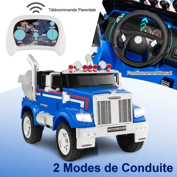 Voiture Electrique 12V/4,5Ah pour Enfant Thème Transformers Télécommande 2.4G MP3 USB Récit Musical et Lumineux Bleu