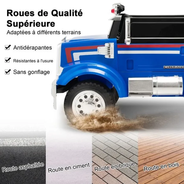 Voiture Electrique 12V/4,5Ah pour Enfant Thème Transformers Télécommande 2.4G MP3 USB Récit Musical et Lumineux Bleu