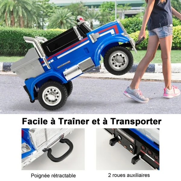 Voiture Electrique 12V/4,5Ah pour Enfant Thème Transformers Télécommande 2.4G MP3 USB Récit Musical et Lumineux Bleu