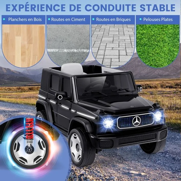Voiture Electrique 12V pour Enfants Sous Licence Mercedes-Benz EQG 4 Roues Motrices Télécommande Batterie Amovible Noir/Blanc