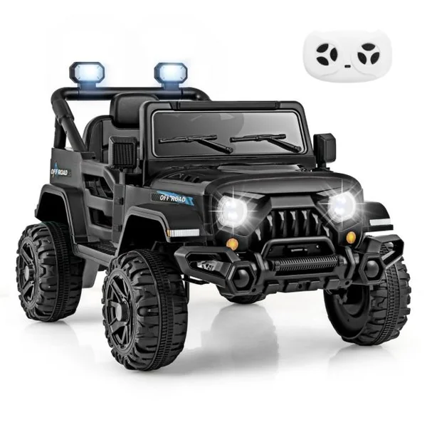 Voiture Electrique 12V pour Enfants Télécommande Roues Filetées 3 Vitesses Lumières LED Musique Klaxon Connexion Sans Fil pour 3 Ans+ Rouge