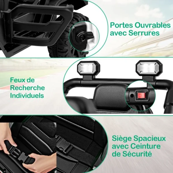 Voiture Electrique 12V pour Enfants Télécommande Roues Filetées 3 Vitesses Lumières LED Musique Klaxon Connexion Sans Fil pour 3 Ans+ Rouge