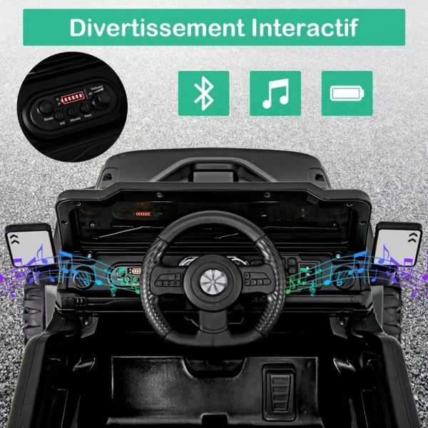 Voiture Electrique 12V pour Enfants Télécommande Roues Filetées 3 Vitesses Lumières LED Musique Klaxon Connexion Sans Fil pour 3 Ans+ Rouge