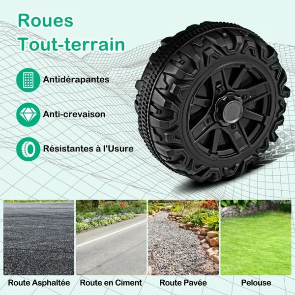 Voiture Electrique 12V pour Enfants Télécommande Roues Filetées 3 Vitesses Lumières LED Musique Klaxon Connexion Sans Fil pour 3 Ans+ Rouge